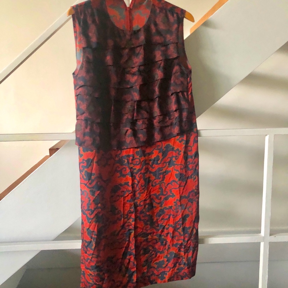 Dries Van Noten Chinoiserie Cloud Pattern Ruffle Tier Front Dress FR 36